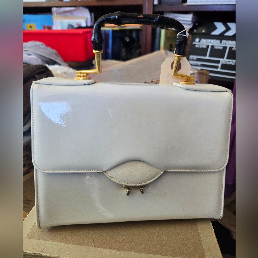 Vintage Elegant White Patent Leather Handbag